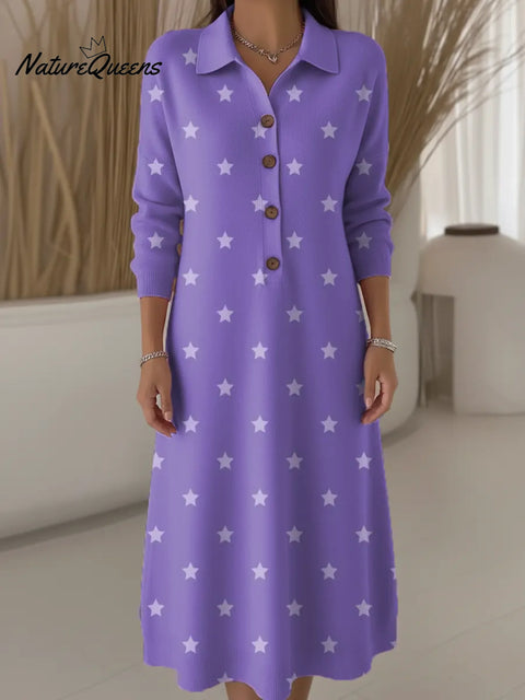 Women's Stars Pattern Art Print Casual Knitted Dress