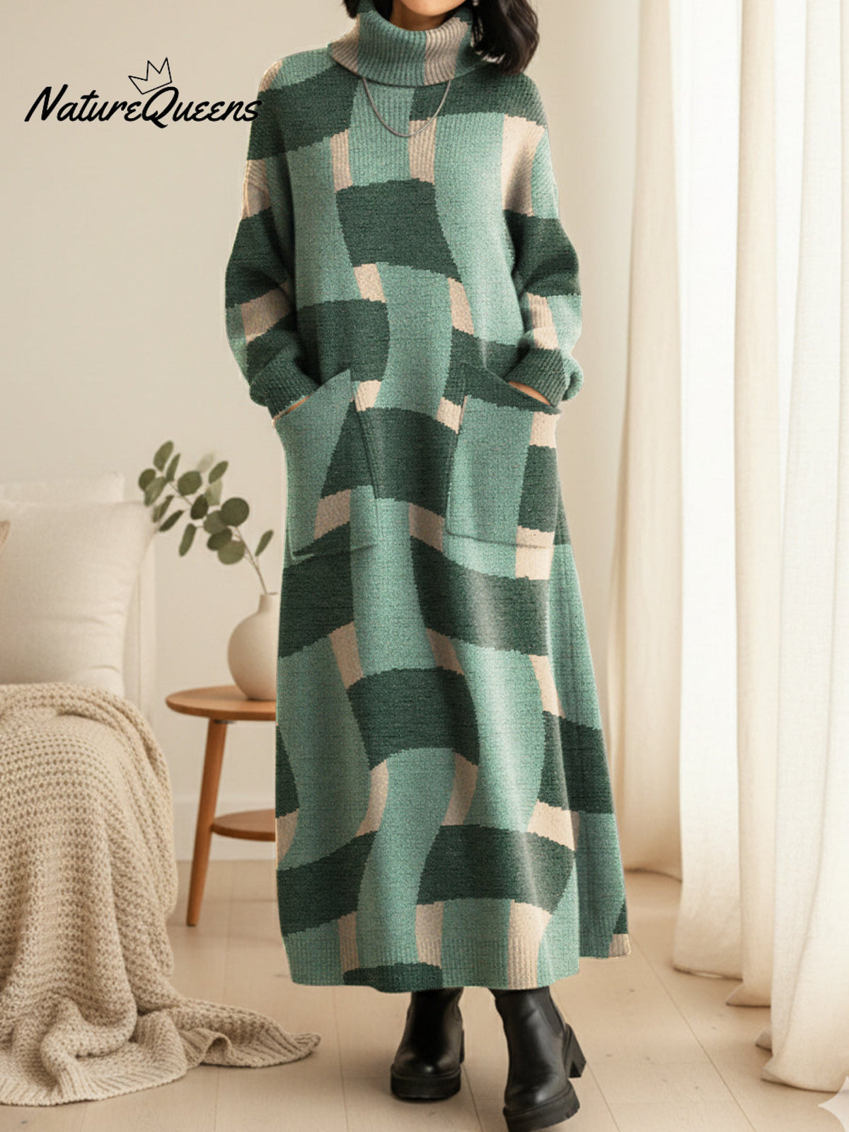 Women's Vintage Striped Geometry Print Casual Cotton Knitted Dress