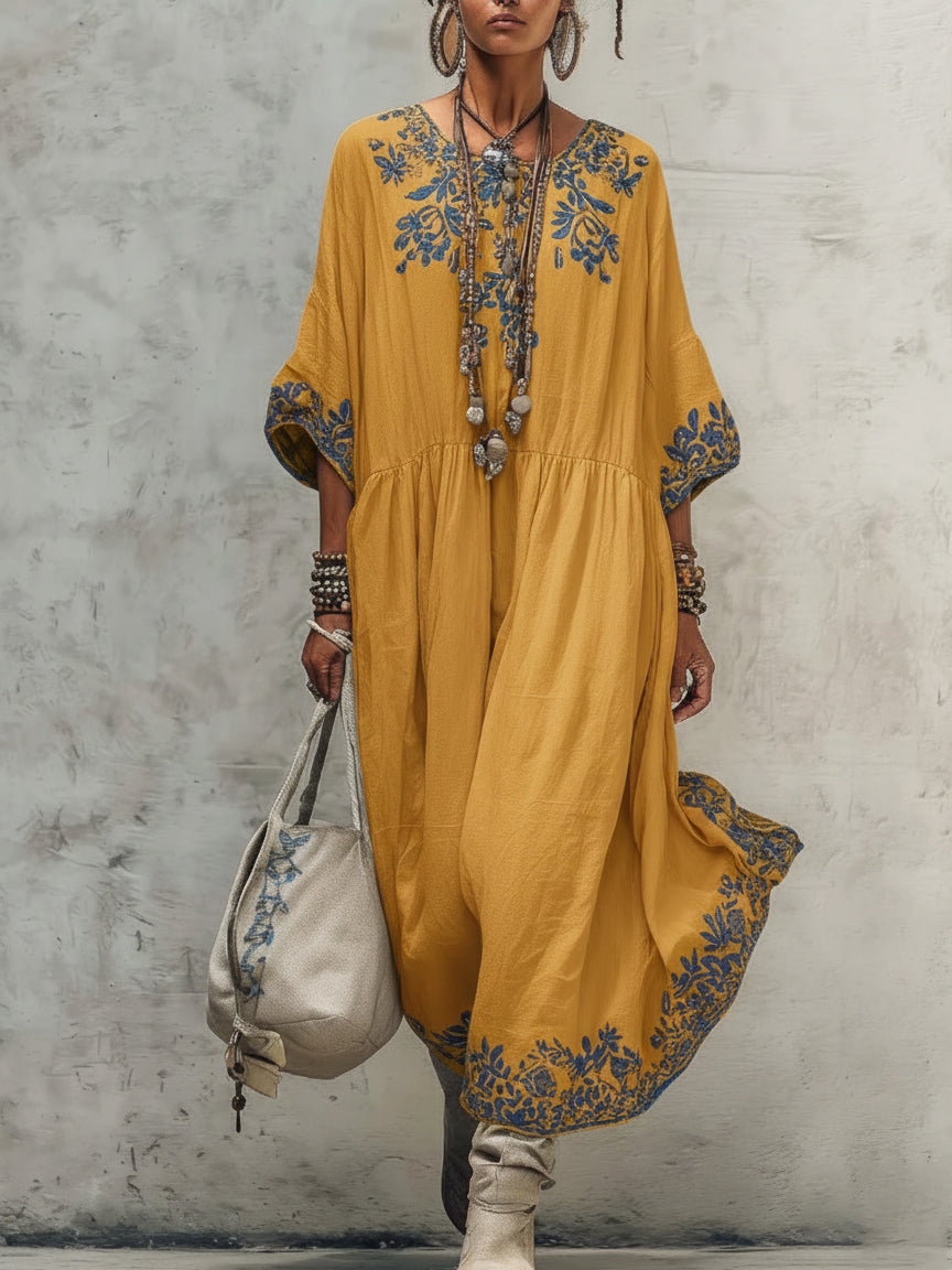 Retro Floral Print Cozy Vacation Dress