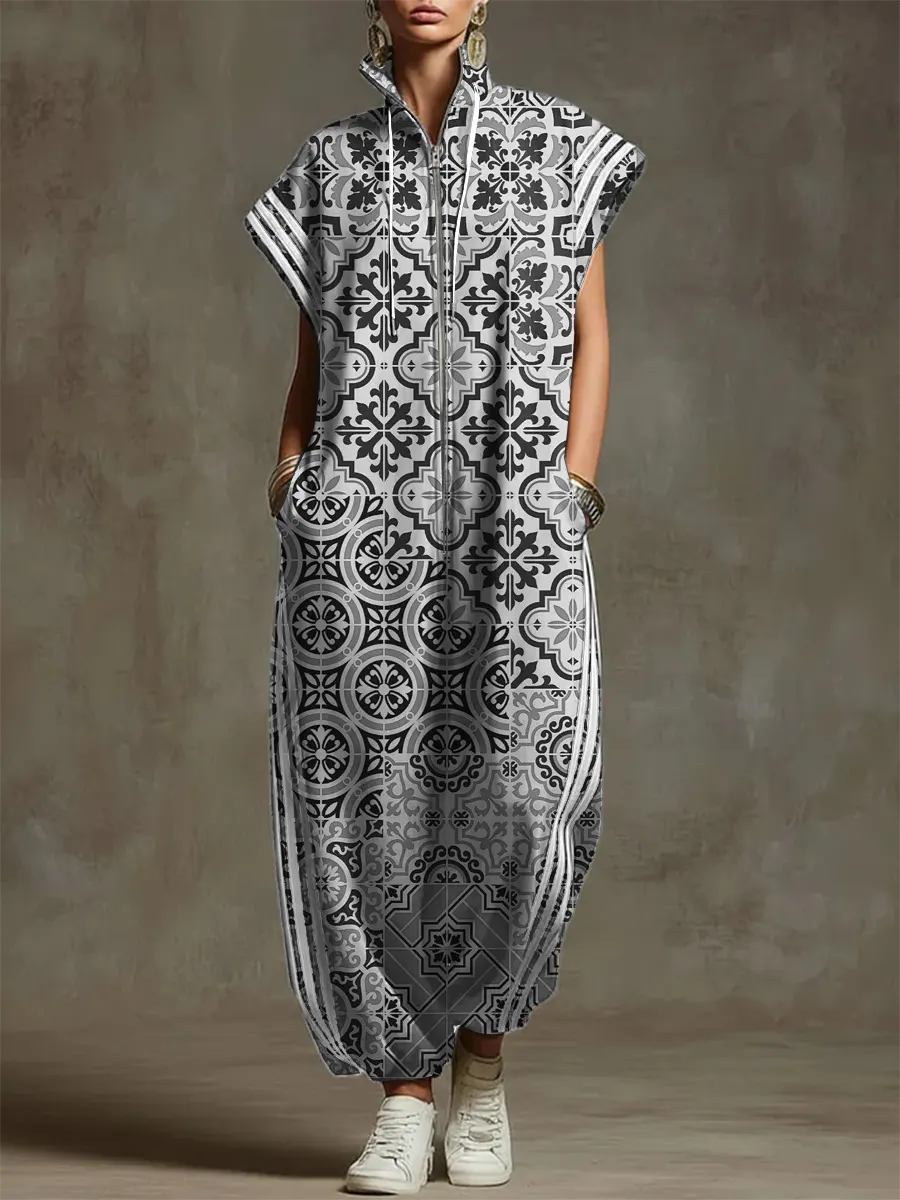 Women's Vintage Pattern Art Print Casual Cotton Jumpsuit