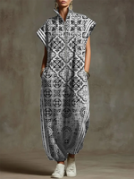 Women's Vintage Pattern Art Print Casual Cotton Jumpsuit