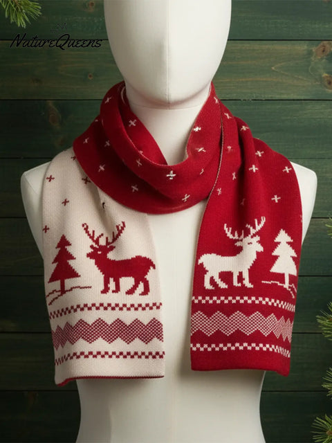 Cozy Retro Christmas Reindeer Scarf