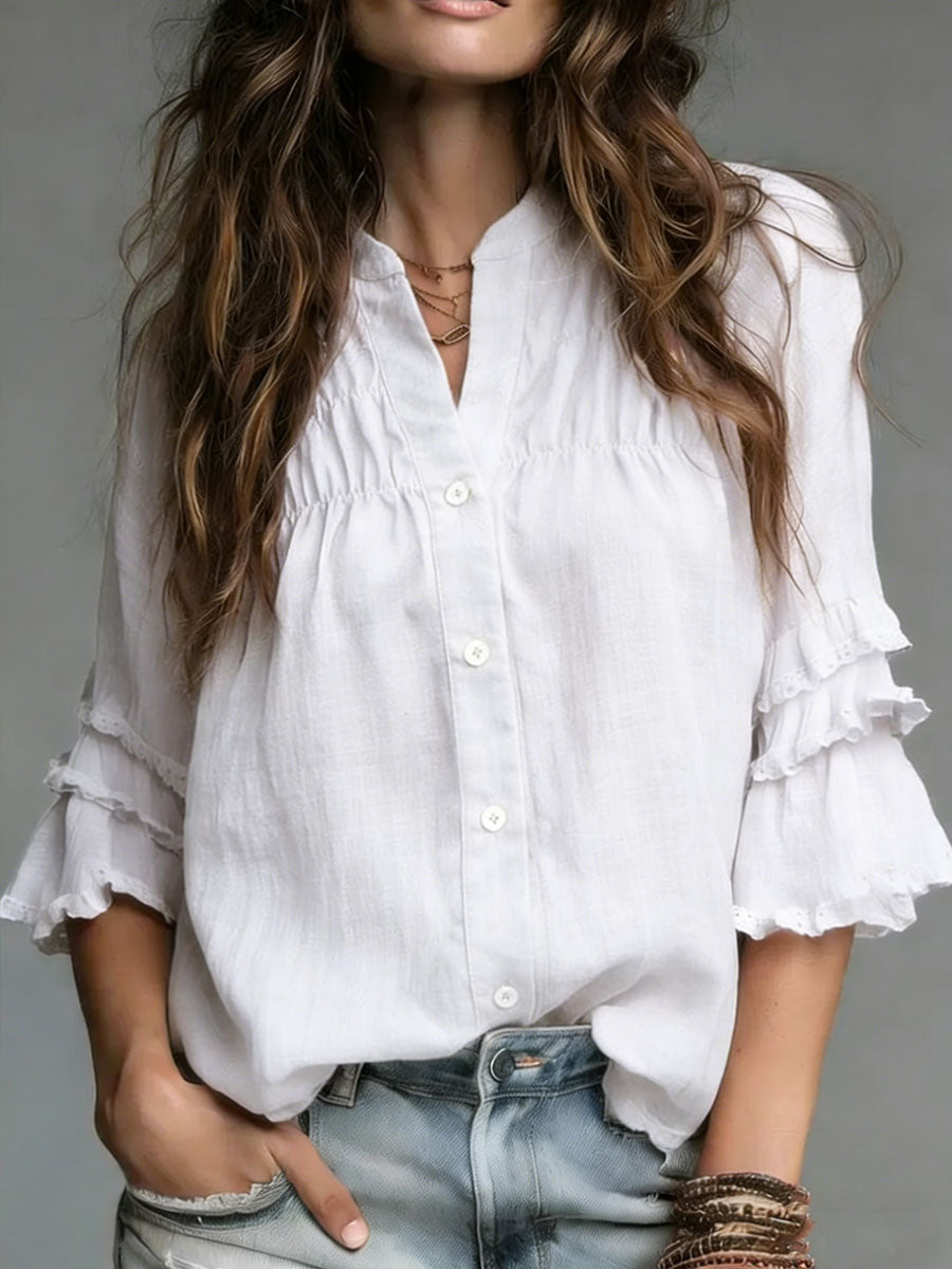 Women's Cozy Minimalist Solid-color Stand Collar 100% Cotton Shirt