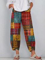 Women's Vintage Pattern Art Print Casual Cotton Denim Pants
