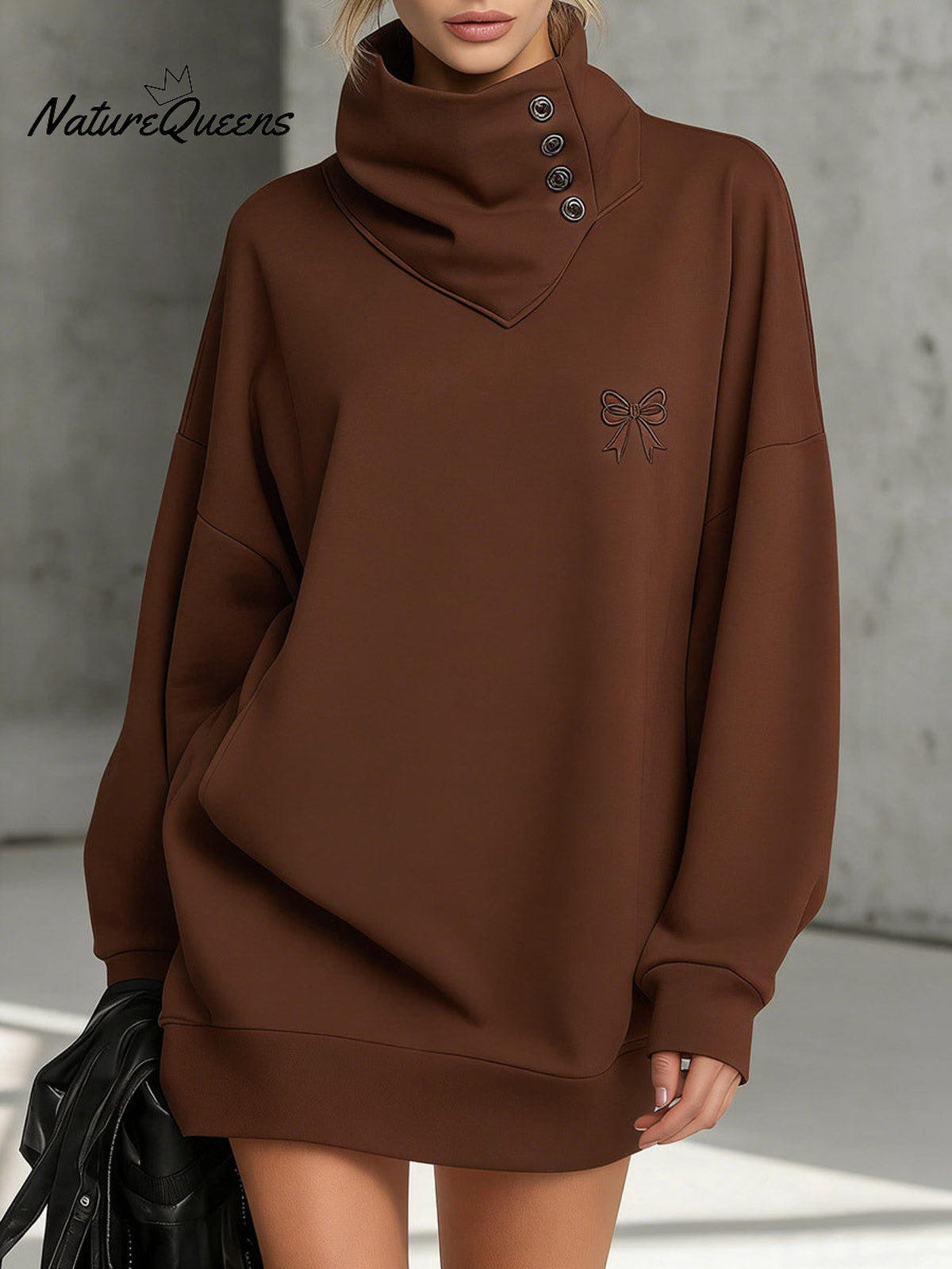 Women's Solid Color Stand-collar Long-sleeved Loose Casual Sweatshirt