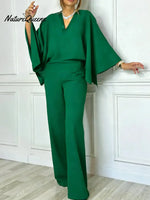 Women's Solid Color V-neck Long-sleeved Casual Loose Cotton Jumpsuit