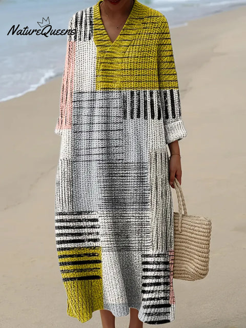 Minimalist Geometry Patterns Print Knitted V-neck Dress