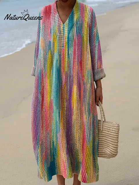 Women's Abstract Pattern Art Print Casual Cotton Knitted Dress