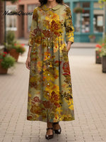Women's Art Flowers Vintage Cotton And Linen Dress