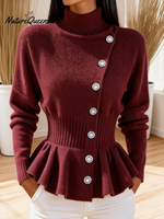 Slim Turtleneck Solid Color Pullover Knitted Top