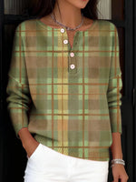 Women's Vintage Plaid Pattern Art Print Buttoned Cardigan Sweater