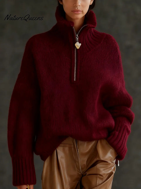 Women's Solid Color High-neck Long-sleeve Casual Loose Knit Top