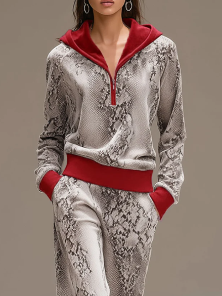 Casual Snakeskin Print Sweatshirt And Wide-leg Pants Two-piece Set