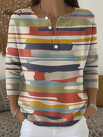 Women's Retro Colorful Abstract Stripes Print Casual Sweater