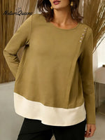 Women's Crew Neck Long Sleeve Casual Loose Color Block Sweatshirt