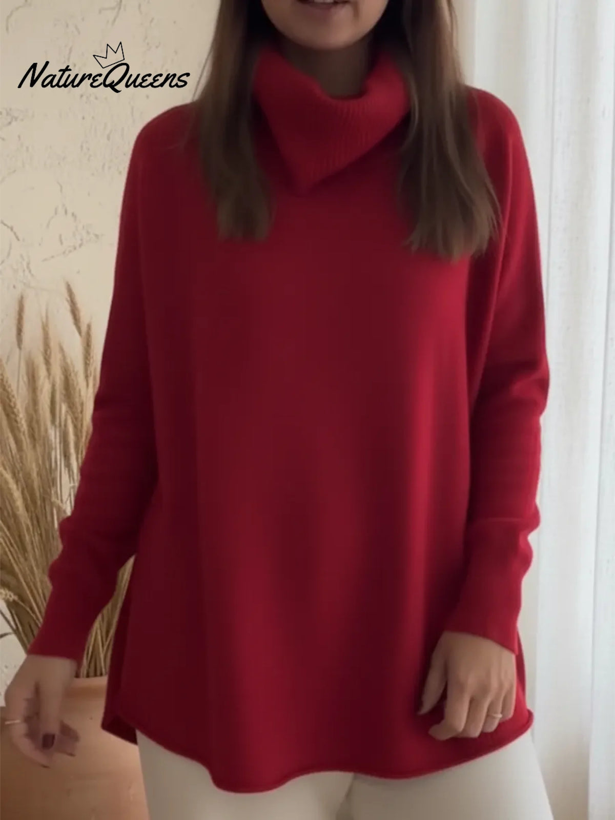 Casual Scarf Collar Solid Color A-line Sweater Top