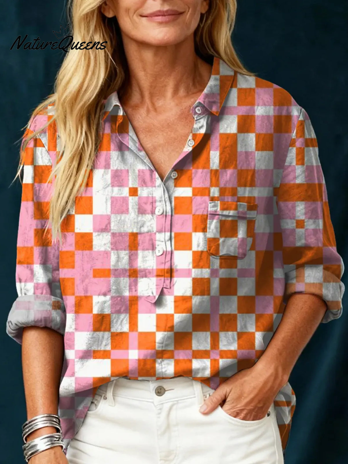 Women's Vintage PlaidArt Print Casual Cotton And Linen Shirt