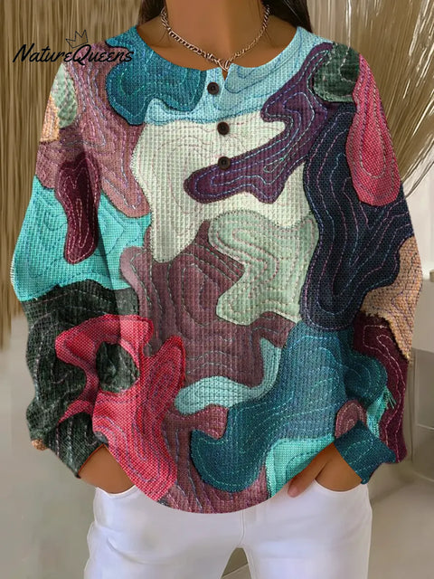 Women's Abstract Pattern Art Print Casual Waffle Sweatshirt