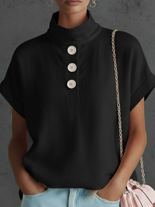 Elegant Cozy Stand-collar Button-down Linen Blouse