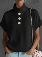 Elegant Cozy Stand-collar Button-down Linen Blouse