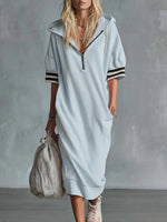 Women's 3/4 Sleeve Casual Loose Hooded Cotton Dress
