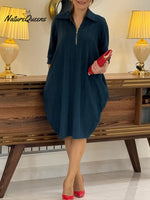 Women's Solid Color Cardigan Collar Three-quarter Sleeve Casual Loose Knit Dress