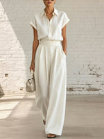 Women's Casual Solid-color Shirt & Wide-leg Pants Two-piece Set