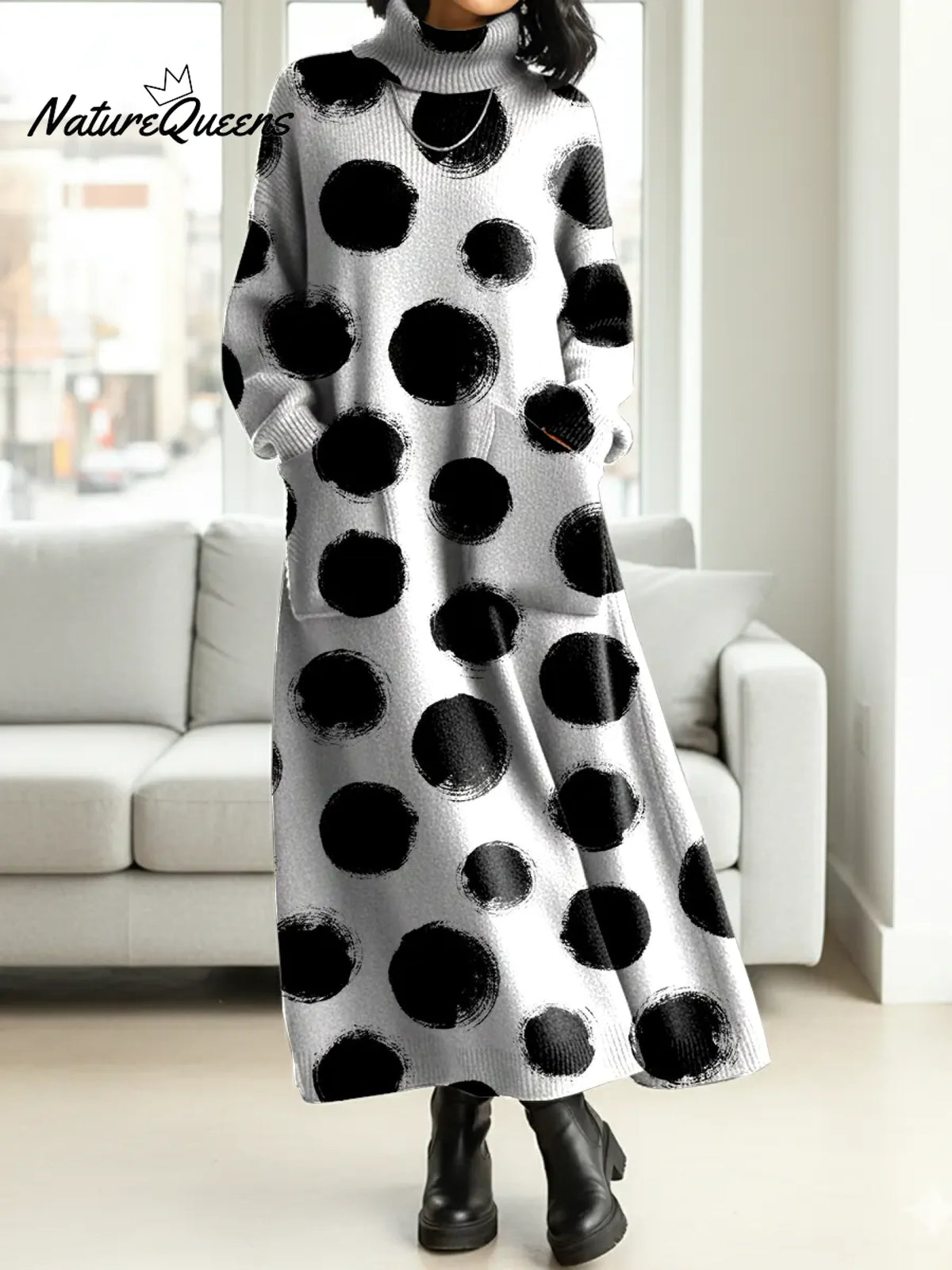 Women's Dot Print Casual Cotton Knitted Dress