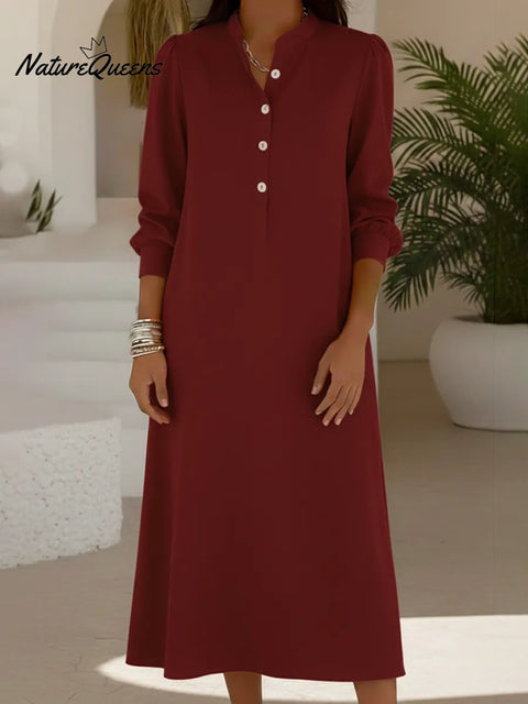 Audrey Stand Collar Button-down A-line Midi Dress