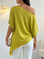 Elegant Off-shoulder Asymmetrical Design Buttoned Blouse