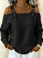 Casual Shoulder Straps Linen-cotton Shirt Top