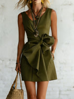 Women's Bowknot Decoration Solid-color Sleeveless Dress