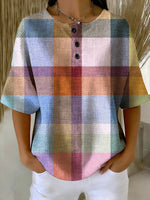 Women's Vintage Plaid Pattern Printed Casual Cotton Waffle Knit Sweatshirt