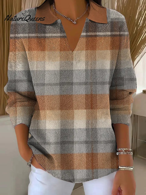 Women's Plaid Pattern Art Printed Casual Sweater