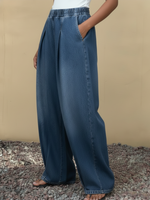 Casual Single-pleated Barrel-leg Wide-leg Jeans