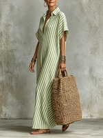 Cozy Classic Striped Cotton-linen Maxi Dress