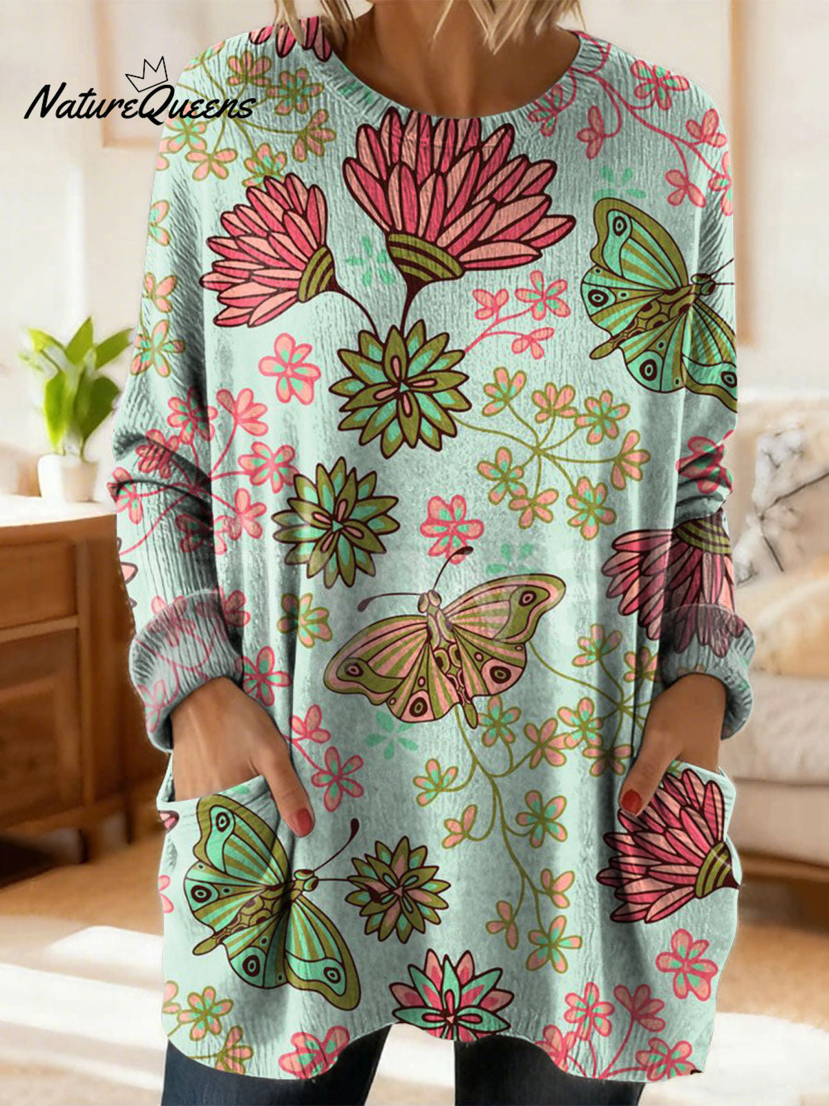 Women's Retro Floral Flower Ethnic Art Print Casual Cotton Knitted Sweater