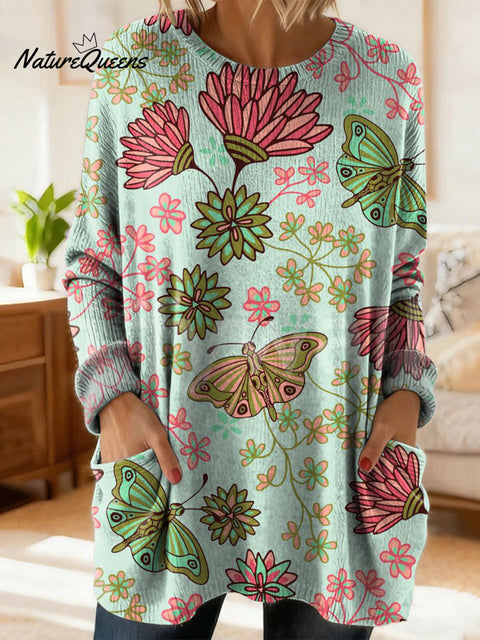 Women's Retro Floral Flower Ethnic Art Print Casual Cotton Knitted Sweater