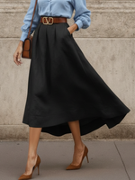 Elegant Irregular Hem Linen-cotton Blend Skirt