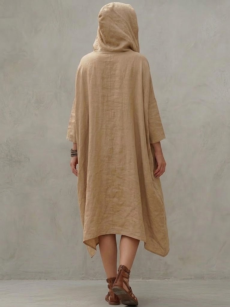 Loose-fit Casual Linen And Cotton Hooded Dress