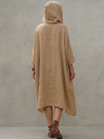 Loose-fit Casual Linen And Cotton Hooded Dress