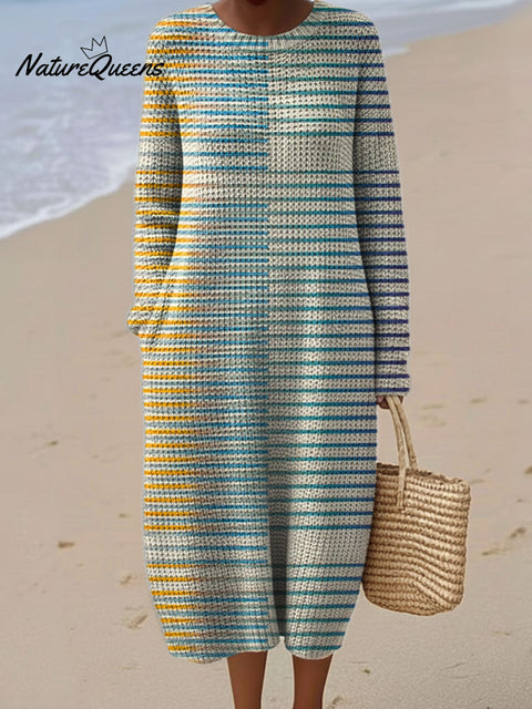 Women's Color Block Abstract Pattern Casual Round Collar Long Sleeve Dress