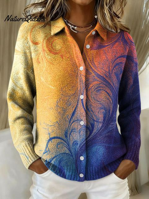 Women's Retro Geometric Abstract Gradient Pattern Art Print Cowl Neck Sweater