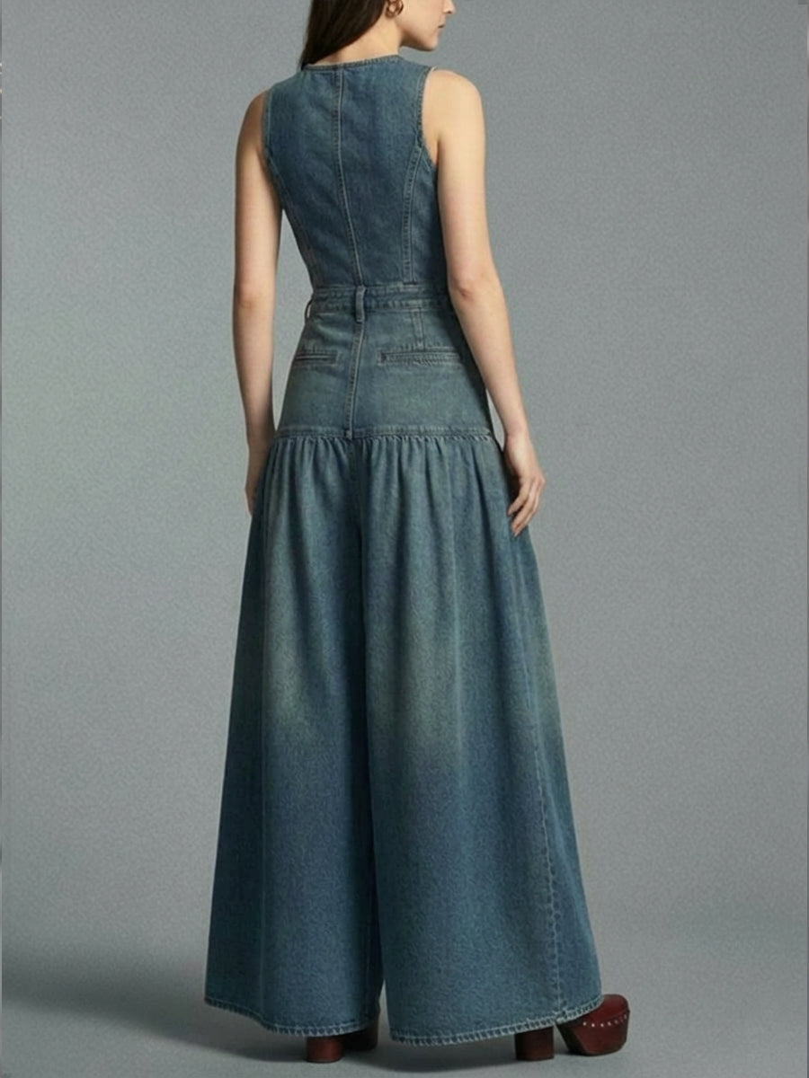 Casual Denim Wide-leg Jumpsuit