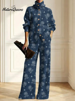 Women's Floral Pattern Art Print Casual Cotton Knitted Suits