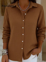 Casual Solid Color Waffle Button Shirt