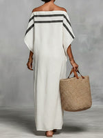 Off-the-shoulder, Straight-neck Linen And Cotton Dress