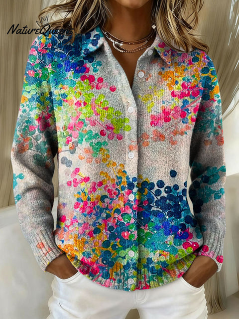 Women's Retro Flowers Geometric Abstract Pattern Art Print Cowl Neck Sweater