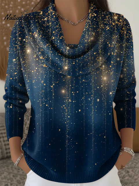 Women's Shiny Star Print Cowl Neck Sweater