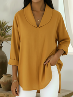 Cozy Notched-collar Linen Shirt Top